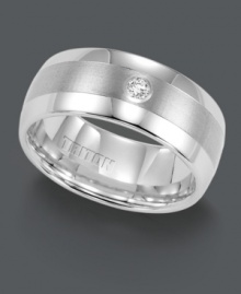Show off impeccable style with a hint of shine. Triton men's ring features a smooth, tungsten carbide band that highlights a single, round-cut diamond (1/10 ct. t.w.). Sizes 8-15. Show off impeccable style with a hint of shine. Triton men's ring features a smooth, tungsten carbide band that highlights a single, round-cut diamond (1/10 ct. t.w.). Sizes 8-15.