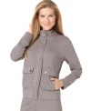Shape up casual days with this zip-up jacket from On Que. A studded snap flap, stand collar and flap pockets are military-inspired details you'll adore!