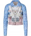 With a surrealist-inspired horse print in muted blue and pink hues, this ultra-luxe leather jacket from Mary Katrantzou is sure to be the seasons must-have piece - Spread collar, asymmetric zip closure, long sleeves belted waist, zip pockets, all-over print - Slim cropped silhouette - Style with a figure-hugging sheath, ankle booties, and a chain-detailed clutch