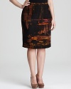 Bold strokes of color embolden a Lafayette 148 New York Plus skirt, outfitted with faux leather piping for feminine edge.