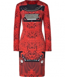 With a quirky-chic typewriter print and a flattering figure-hugging print, this bold silk dress from London It designer Mary Katrantzou is the ultimate investment frock - Round neck, long sleeves, fitted silhouette, all-over print, concealed back zip closure - Style with sky-high platforms and an embellished clutch