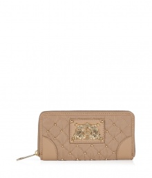 Super functional and equally chic, this quilted nylon wallet from Juicy Couture is a glamorous way to stash away your everyday essentials - Part of the Upscale Quilted collection - Logo crest, oversized polished metal zip-around, zippered back slit pocket, inside zippered change purse with sectional pockets, credit-card slots and ID window - Cute enough to carry alone as clutch Super functional and equally chic, this quilted nylon wallet from Juicy Couture is a glamorous way to stash away your everyday essentials - Part of the Upscale Quilted collection - Logo crest, oversized polished metal zip-around, zippered back slit pocket, inside zippered change purse with sectional pockets, credit-card slots and ID window - Cute enough to carry alone as clutch