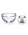 The Larabee Dot bowl is the perfect decoration for any tabletop or mantle. Etched polka-dots on clear crystal lend elegance to your home. 6 bowl shown front right.