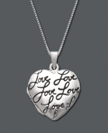 Keep all the secrets of your heart in one safe place. A real locket features the word Love written on its polished sterling silver surface. Approximate length: 18 inches. Approximate drop: 1 inch. Keep all the secrets of your heart in one safe place. A real locket features the word Love written on its polished sterling silver surface. Approximate length: 18 inches. Approximate drop: 1 inch.