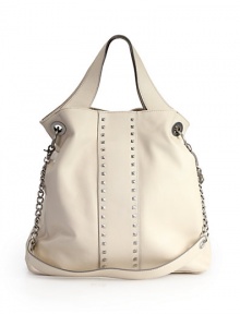 THE LOOKFlat leather top strapsRemovable chain-and-leather shoulder strapPebbled leather bodyPyramid studs down the centerMagnetic snap top closureOne inside zip pocketTwo inside open pocketsInside logo detailTHE MEASUREMENTShoulder straps, 15 drop14W X 13½H X 5DTHE MATERIALLeatherFully linedORIGINImported THE LOOKFlat leather top strapsRemovable chain-and-leather shoulder strapPebbled leather bodyPyramid studs down the centerMagnetic snap top closureOne inside zip pocketTwo inside open pocketsInside logo detailTHE MEASUREMENTShoulder straps, 15 drop14W X 13½H X 5DTHE MATERIALLeatherFully linedORIGINImported
