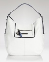 Juicy Couture makes chic work of this season's modern bend with this leather hobo bag, boating a shoulder-perfect size and shapely silhouette. In a fresh-for-the-season shade, it's the white way to carry on.