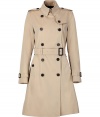 With heritage detailing reflecting the original Burberry trench coat, this long cotton gabardine version from Burberry London counts as an iconic, multi-season investment - Classic collar with hook closure, set-in long sleeves with belted cuffs, epaulettes, gun flap, double-breasted button-down front, belted waist, rain shield - Fitted silhouette - Pair with slim trousers or jeans and a cashmere pullover