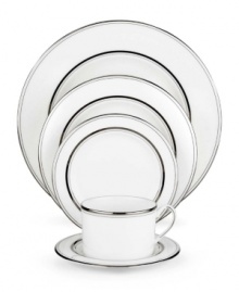 Set the table with poise and purpose. The dinner plates from kate spade's Library Lane collection feature tailored platinum bands on white china that bring black tie elegance to any meal.