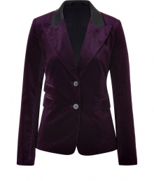 Festive yet elegant no matter how you pair it, Closeds deep India ink velvet blazer guarantees a chic polish to your tailored look - Peaked lapel, black leather collar, long sleeves, buttoned cuffs, double buttoned front, flap pockets, back vent - Tailored fit - Wear with everything from jeans and tees to form-fitting cocktail dresses and statement pumps Festive yet elegant no matter how you pair it, Closeds deep India ink velvet blazer guarantees a chic polish to your tailored look - Peaked lapel, black leather collar, long sleeves, buttoned cuffs, double buttoned front, flap pockets, back vent - Tailored fit - Wear with everything from jeans and tees to form-fitting cocktail dresses and statement pumps