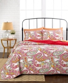 Its wake up time...add a tropical punch to your space with designs and colors that really pop! This Katia sham features a perfect paisley pattern with quilted details all in hot hues. Reverses to solid.