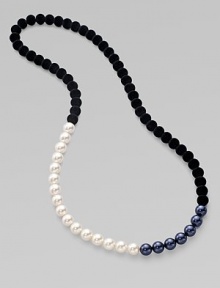From the Night Blue Collection. This high contrast piece features a strand of flocked velvet beads accented with white and black pearlized glass beads. Length, about 34½ Slip-on style Imported From the Night Blue Collection. This high contrast piece features a strand of flocked velvet beads accented with white and black pearlized glass beads. Length, about 34½ Slip-on style Imported