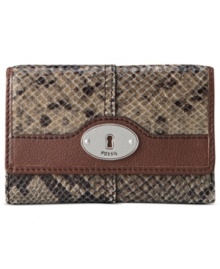 Get organized in the most exotic way with this posh, python-embossed leather wallet from Fossil. Ideally sized to slip inside a handbag, it boasts plenty of pockets and compartments for all the essentials. Get organized in the most exotic way with this posh, python-embossed leather wallet from Fossil. Ideally sized to slip inside a handbag, it boasts plenty of pockets and compartments for all the essentials.