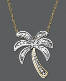 Whisk yourself away to a tropical paradise. This palm tree necklace features sparkling round-cut diamonds (1/10 ct. t.w.) in a sterling silver and 14k gold setting. Approximate length: 18 inches. Approximate drop: 3/4 inch.