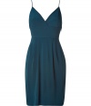 Subtle yet sexy, this cocktail-ready dress from Halston Heritage imbues your look with instant chic - V-neck, sleeveless, wide empire waistband, fitted bodice, draped skirt, open back, concealed side zip closure - Wear with a slim trench, metallic platform sandals, and a studded clutch