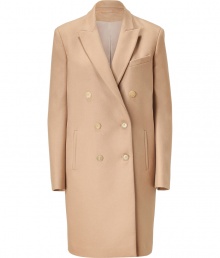 Refine your outerwear essentials with No.21s exquisitely chic camel coat, styled in a super soft mix of wool-cashmere for elegant results tailored to multi-season sophistication - Peaked lapel, long sleeves, double-breasted buttoned front, side slit pockets, slim straight silhouette - The perfect finish to sharply cut separates Refine your outerwear essentials with No.21s exquisitely chic camel coat, styled in a super soft mix of wool-cashmere for elegant results tailored to multi-season sophistication - Peaked lapel, long sleeves, double-breasted buttoned front, side slit pockets, slim straight silhouette - The perfect finish to sharply cut separates