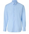 This classic shirt from Paul Smith in fine, light-blue cotton is a staple of any gentlemans closet - Features a slim silhouette with small collar, placket, long sleeves and rounded seam edges - Favorite shirt for elegance and simplicity - Pair with a suit, dark denim, chinos or corduroy