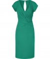 With a bold hue and an ultra-feminine fit, this cocktail dress from Alberta Ferretti is guaranteed to get you noticed - V-neck, short sleeves, crisscross draped front and back waist detail, back keyhole cut out, concealed side zip closure, fitted silhouette - Wear with sky-high platforms, a slim trench, and a studded clutch bag