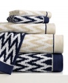 Find the right rhythm for your bath space. This Rhythm and Blue bath towel from Bianca offers a modern look with a chevron design in pure cotton softness. Choose from navy or tan color schemes.