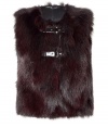 Unbelievably luxe, this deep purple-hued fox fur vest from Yves Salomon will pair perfectly with your fall wardrobe favorites - Round neck, two silver-tone latch buckle closures, sleeveless, cropped - Style with skinny jeans or leather leggings, an asymmetrical hem top, and lace-up booties