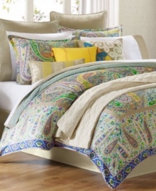 A delicately embroidered border upon a solid ground in this European sham offers a toned down addition to the bold print and palette of the Scarf Paisley comforter sets. A delicately embroidered border upon a solid ground in this European sham offers a toned down addition to the bold print and palette of the Scarf Paisley comforter sets.