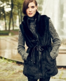 Look elegant in faux fur without the bulk of a heavy coat. Hilary Radley's vest hits all the right style notes by adding chic faux-leather accents. Look elegant in faux fur without the bulk of a heavy coat. Hilary Radley's vest hits all the right style notes by adding chic faux-leather accents.