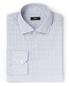 The handsome tonal grid pattern adds a touch of subtle texture to your dress wardrobe.