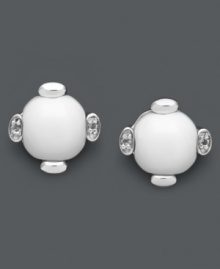A hint of polish. Smooth, circular white agate stones (9 mm) and sparkling white topaz accents make a refined statement on these sterling silver stud earrings. Approximate diameter: 1/3 inch. A hint of polish. Smooth, circular white agate stones (9 mm) and sparkling white topaz accents make a refined statement on these sterling silver stud earrings. Approximate diameter: 1/3 inch.