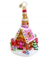 Treat yourself or someone on your list to the Sweet Celebration ornament. Beautifully hand painted with peppermint swirls and other colorful candies, this Christopher Radko design evokes the classic gingerbread house in pure glass.