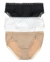 Ultra soft cotton briefs with pretty lace trim, a flattering style from Natori.