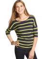 Nab awesome casual style with this striped boat neck top from One Clothing!