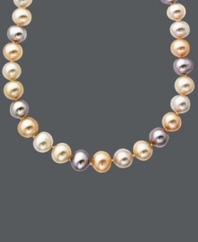 Sweet pastels add charm to any look. This multicolored cultured freshwater pearl strand necklace (8 mm) combines candy-colored pink, purple and white pearls with a 14k gold clasp. Approximate length: 18 inches. Sweet pastels add charm to any look. This multicolored cultured freshwater pearl strand necklace (8 mm) combines candy-colored pink, purple and white pearls with a 14k gold clasp. Approximate length: 18 inches.