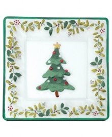 A classic holly motif and tree-green banding in textured glass make this Pfaltzgraff Winterberry platter a festive addition to holiday tables. A classic holly motif and tree-green banding in textured glass make this Pfaltzgraff Winterberry platter a festive addition to holiday tables.