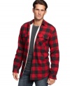 Handsome plaid flannel shirt jacket by Club Room with fleece lining to keep you warm. Always looks great with jeans or chinos.