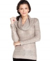 Metallic accents add a hint of glam to this petite cowl-neck sweater from Design History!