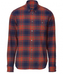 Channel the rugged-cool look of the moment in this stylish plaid button down from Marc by Marc Jacobs - Spread collar, long sleeves, front button placket, single chest pocket, curved hem, slim fit - Pair with straight leg jeans, a shawl collar cardigan, and suede boots Channel the rugged-cool look of the moment in this stylish plaid button down from Marc by Marc Jacobs - Spread collar, long sleeves, front button placket, single chest pocket, curved hem, slim fit - Pair with straight leg jeans, a shawl collar cardigan, and suede boots