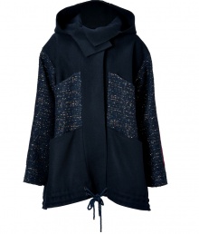 Work an edge of optical appeal into your contemporary-chic outerwear with Roksanda Ilincics mixed-media paneled jacket, detailed with shimmering metal accents for that ultra-modern feel - Stand-up collar with hood, long sleeves, hidden front snaps, front slit pockets, drawstring hemline - Oversized silhouette - Layer over slim fit trousers with sleek leather ankle boots Work an edge of optical appeal into your contemporary-chic outerwear with Roksanda Ilincics mixed-media paneled jacket, detailed with shimmering metal accents for that ultra-modern feel - Stand-up collar with hood, long sleeves, hidden front snaps, front slit pockets, drawstring hemline - Oversized silhouette - Layer over slim fit trousers with sleek leather ankle boots