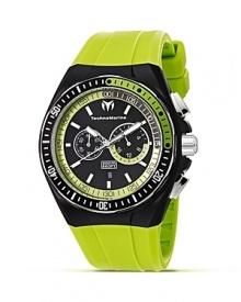 A cool timekeeper for the sporty fashionista, TechnoMarine's dayglo green Cruise watch accents your sporty look with aplomb. A cool timekeeper for the sporty fashionista, TechnoMarine's dayglo green Cruise watch accents your sporty look with aplomb.