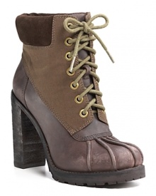 Lucky Brand's rugged booties get a ladylike boost from an elevated heel, shapely toe and lace-up construction. Lucky Brand's rugged booties get a ladylike boost from an elevated heel, shapely toe and lace-up construction.