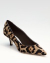 Leopard-print haircalf adds edge to this demurely-heeled design.Stacked heel, 2 (50mm) Pointed toe Leather lining and sole Padded insole Made in Italy Fur origin: ItalyOUR FIT MODEL RECOMMENDS ordering one half size up as this style runs small. 