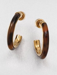 Chic tortoise-pattern acetate set in a radiant goldtone hoop frame. Tortoise-pattern acetateGoldtone steelLength, about .75Post backImported Chic tortoise-pattern acetate set in a radiant goldtone hoop frame. Tortoise-pattern acetateGoldtone steelLength, about .75Post backImported