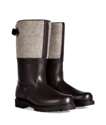 Inject classic sophistication into your look with these ultra warm sheepskin lined leather and felt boots from traditional Viennese shoemaker Ludwig Reiter - Rounded toe, grey wool felt cuff, buckled back strap, rubber lug sole, sheepskin lining, pull-on style - Calf height - Pair with jeans or tailored trousers, a button-down, and classic blazer