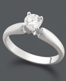 A solo diamond makes a stunning statement. Crafted in 14k white gold, engagement ring features a certified, round-cut solitaire diamond (5/8 ct. t.w.). A solo diamond makes a stunning statement. Crafted in 14k white gold, engagement ring features a certified, round-cut solitaire diamond (5/8 ct. t.w.).
