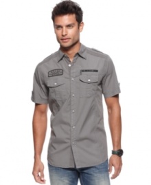 Get classic downtown NY style with these aptly named Broome shirt from Marc Ecko Cut & Sew. Get classic downtown NY style with these aptly named Broome shirt from Marc Ecko Cut & Sew.