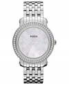 A beautiful ring of crystal accents adorns this Emma collection watch from Fossil.