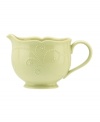 With fanciful beading and a feminine edge, this Lenox French Perle sauce pitcher has an irresistibly old-fashioned sensibility. Hardwearing stoneware is dishwasher safe and, in a soft pistachio hue with antiqued trim, a graceful addition to any meal. Qualifies for Rebate