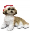 A fetching gift for animal lovers, the Shih Tzu Christmas ornament depicts a show-stopping gold and white pup waiting patiently for treats and dressed for the season. From Sandicast.