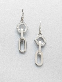 A logo accented nut and narrow, chain links in a chic drop design. Rhodium-plated brassDrop, about 1.9Hook backImported A logo accented nut and narrow, chain links in a chic drop design. Rhodium-plated brassDrop, about 1.9Hook backImported