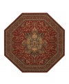 With regal designs that pay homage to the ancient art of rug-making, this piece imparts a classic, yet modern feel with rich colors that reflect the most popular looks of today. Featuring a dramatic center medallion, sweeping out in a burst of branches and blossoms, and accented in deep tones of antique red. Meticulous power-loom construction with Couristan's patented locked-in-weave and crystal-point finish. 25-year limited warranty.