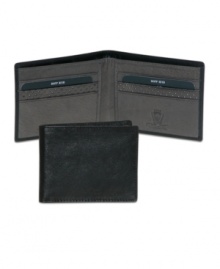 Elegant and slim bi-fold wallet by Dopp contains a chip to prevent items from being scanned. Elegant and slim bi-fold wallet by Dopp contains a chip to prevent items from being scanned.
