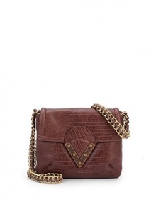 THE LOOKSquare shapeChain and leather shoulder strapMagnetic flap closureEmbossed leatherMetal hardware detailOne inside zip pocket THE FITShoulder strap, 22 drop7½W X 5H X 1DTHE MATERIALLeatherFully linedORIGINImported THE LOOKSquare shapeChain and leather shoulder strapMagnetic flap closureEmbossed leatherMetal hardware detailOne inside zip pocket THE FITShoulder strap, 22 drop7½W X 5H X 1DTHE MATERIALLeatherFully linedORIGINImported